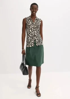 bonprix Shirts & Tops|ärmelloses Poloshirt mit Raffung schwarz/natur bedruckt