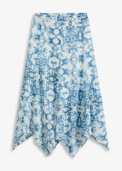 bonprix Röcke|Rock mit Zipfelsaum weiß/blau bedruckt