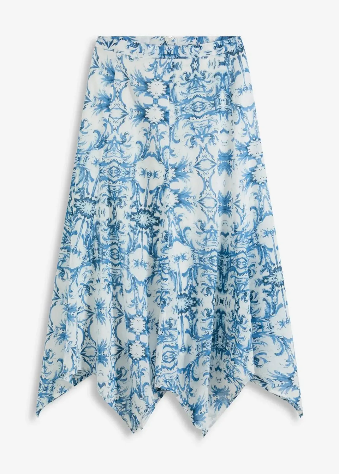 bonprix Röcke|Rock mit Zipfelsaum weiß/blau bedruckt