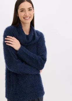 bonprix Bekleidung·Umstandsmode|Pullover & Strickjacken|Rollkragenpullover aus weichem Federgarn dunkelblau