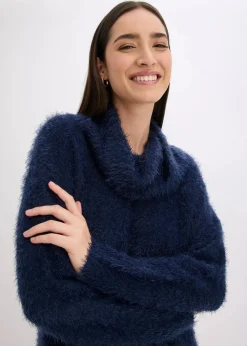 bonprix Bekleidung·Umstandsmode|Pullover & Strickjacken|Rollkragenpullover aus weichem Federgarn dunkelblau