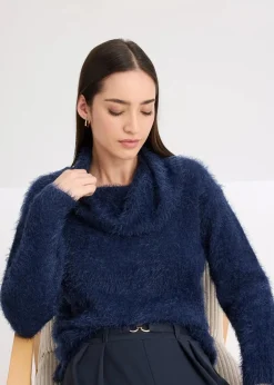 bonprix Bekleidung·Umstandsmode|Pullover & Strickjacken|Rollkragenpullover aus weichem Federgarn dunkelblau
