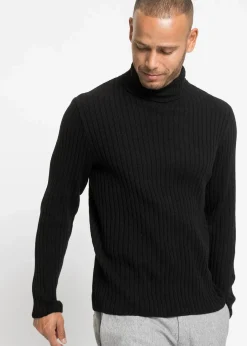bonprix Große Größen|Pullover & Strickjacken|Rollkragenpullover in Rippstruktur mit recycelter Baumwolle schwarz