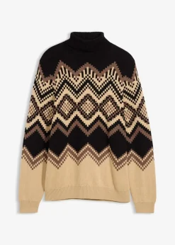 Rollkragenpullover mit Ikat-Muster aus weichem Baumwollmix|bonprix Clearance