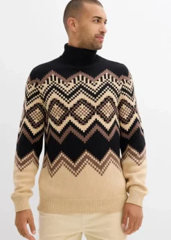 Rollkragenpullover mit Ikat-Muster aus weichem Baumwollmix|bonprix Clearance