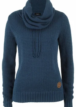 bonprix Pullover & Strickjacken|Strickmode|Rollkragenpullover mit Kordeln dunkelblau
