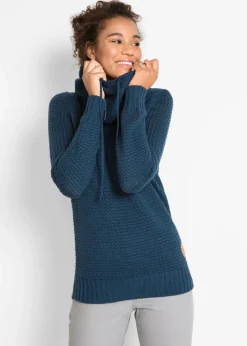 bonprix Pullover & Strickjacken|Strickmode|Rollkragenpullover mit Kordeln dunkelblau