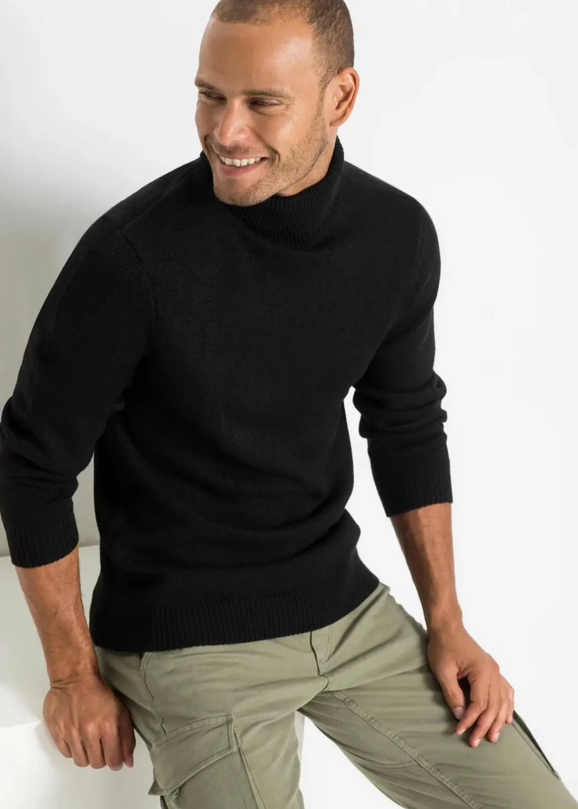 bonprix Pullover & Strickjacken|Basics|Rollkragenpullover mit Rippbündchen schwarz