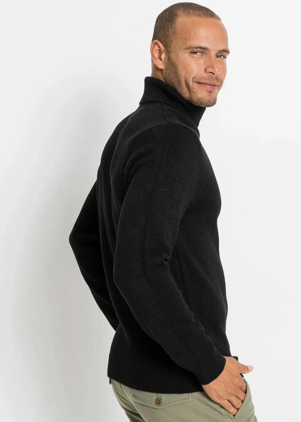 bonprix Pullover & Strickjacken|Basics|Rollkragenpullover mit Rippbündchen schwarz