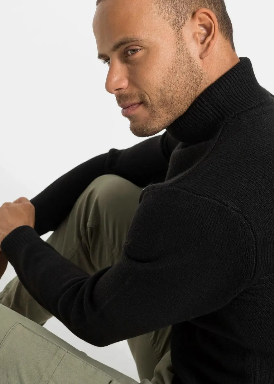 bonprix Pullover & Strickjacken|Basics|Rollkragenpullover mit Rippbündchen schwarz