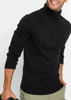 bonprix Pullover & Strickjacken|Basics|Rollkragenpullover mit Rippbündchen schwarz