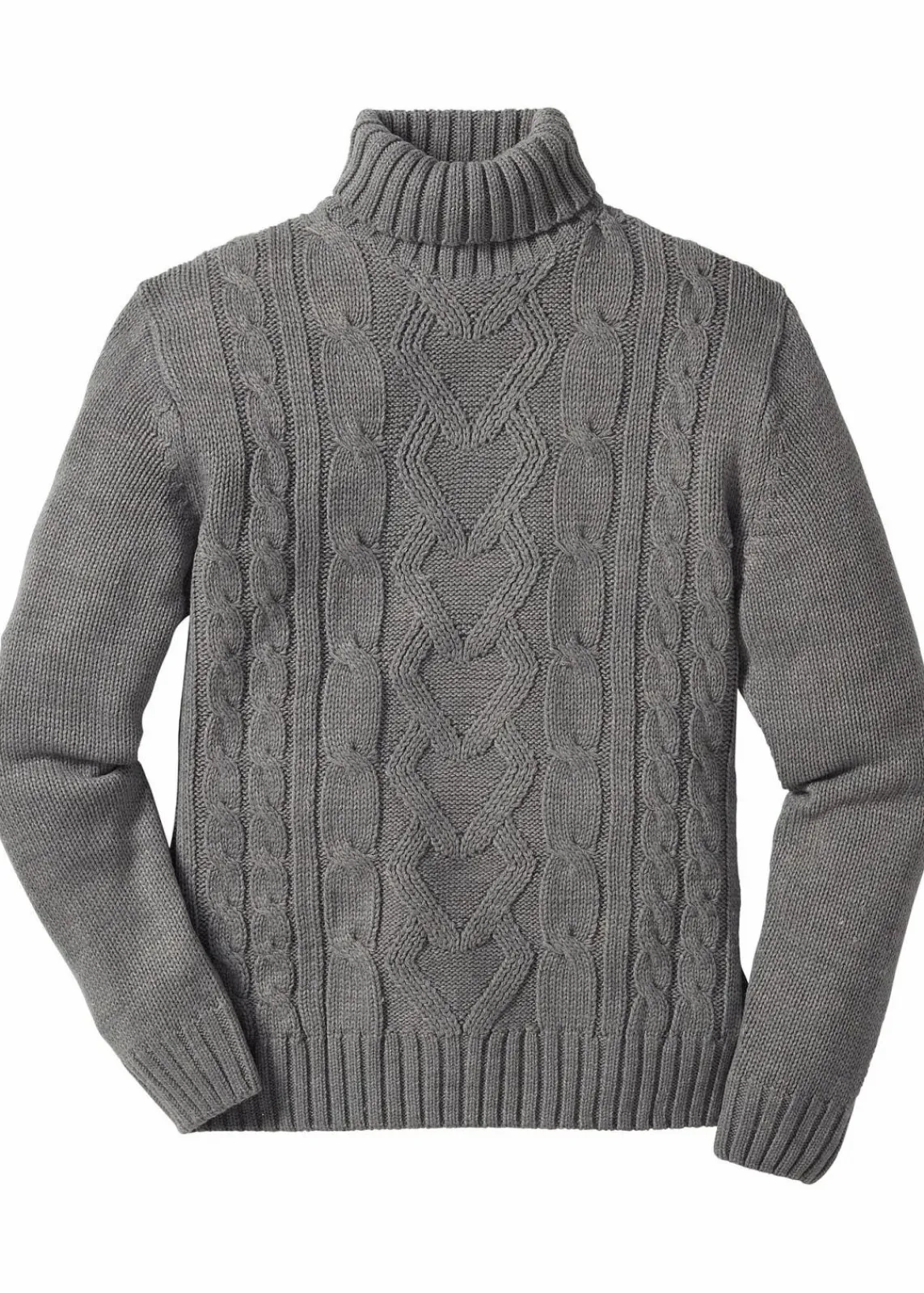 bonprix Pullover & Strickjacken|Große Größen|Rollkragenpullover mit Zopfmuster grau meliert