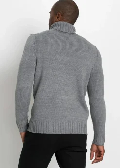 bonprix Pullover & Strickjacken|Große Größen|Rollkragenpullover mit Zopfmuster grau meliert