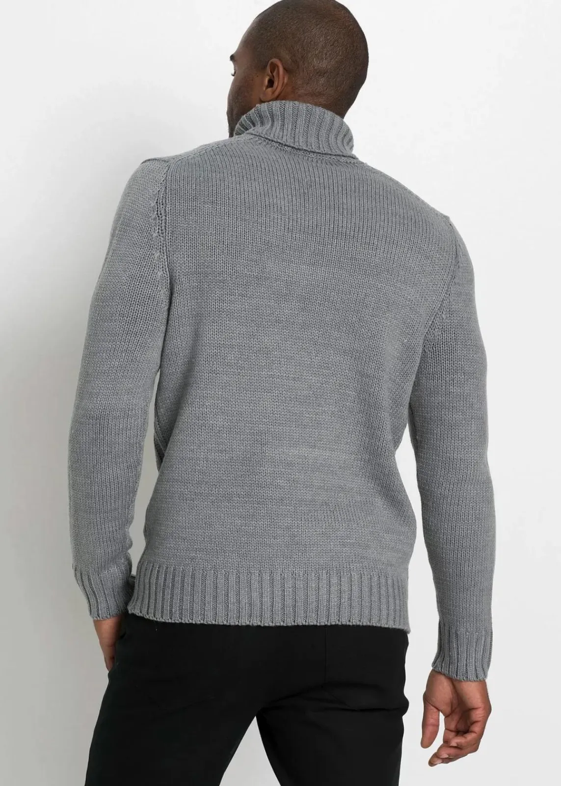 bonprix Pullover & Strickjacken|Große Größen|Rollkragenpullover mit Zopfmuster grau meliert