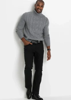 bonprix Pullover & Strickjacken|Große Größen|Rollkragenpullover mit Zopfmuster grau meliert