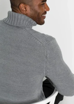 bonprix Pullover & Strickjacken|Große Größen|Rollkragenpullover mit Zopfmuster grau meliert