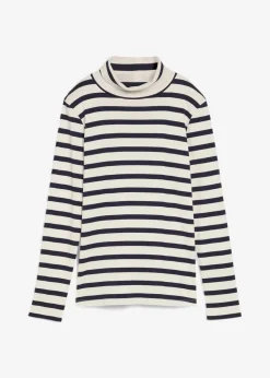 bonprix Bekleidung·Röcke|Basics|Rollkragenshirt aus reiner Baumwolle wollweiß/dunkelblau gestreift