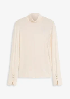 bonprix Shirts & Tops|Rollkragenshirt mit dekorativen Knöpfen cremeweiß