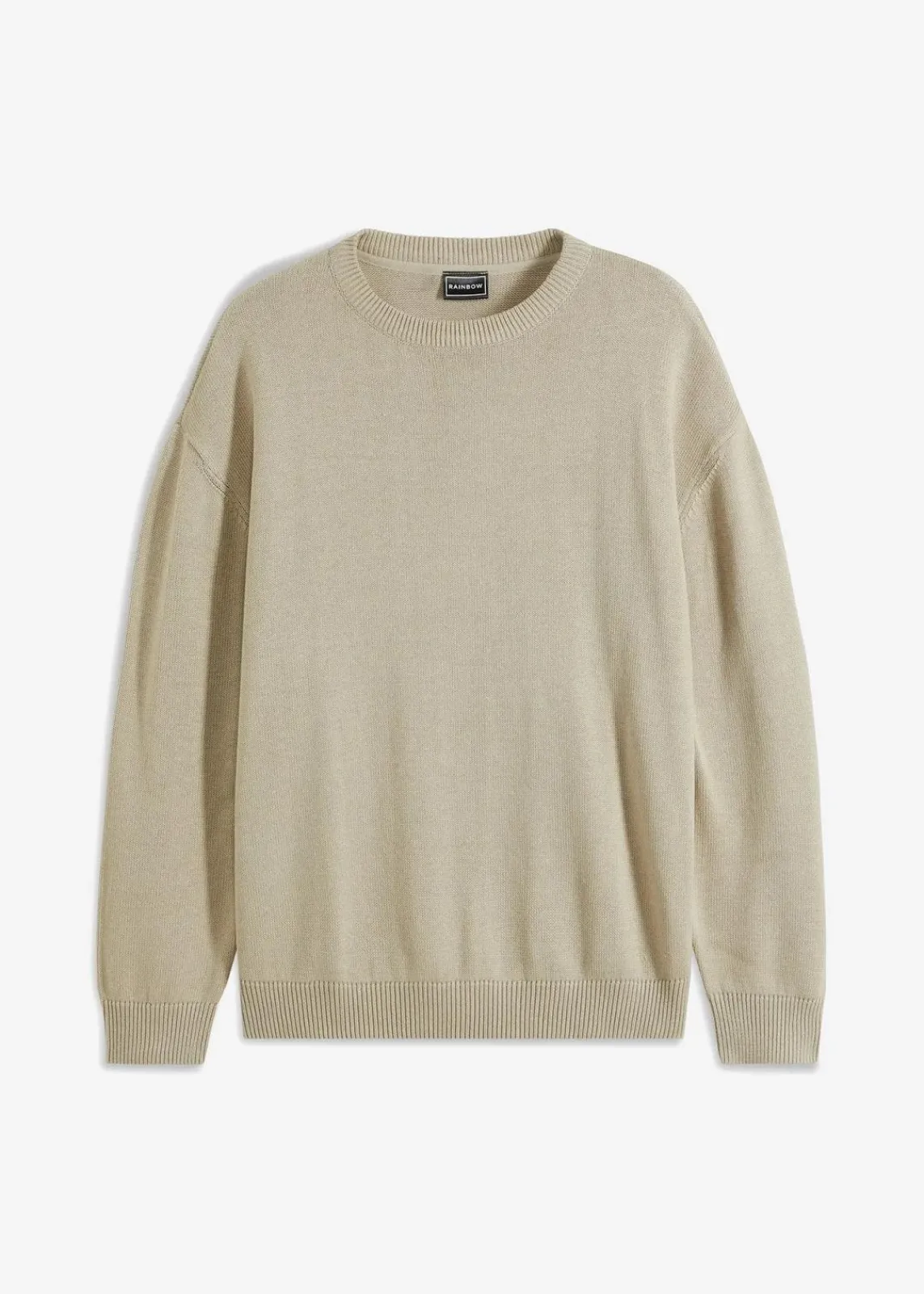 bonprix Pullover & Strickjacken|Große Größen|Rundhalspullover aus weichem Baumwollmix, Loose Fit kitt