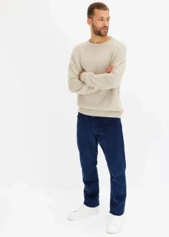 bonprix Pullover & Strickjacken|Große Größen|Rundhalspullover aus weichem Baumwollmix, Loose Fit kitt