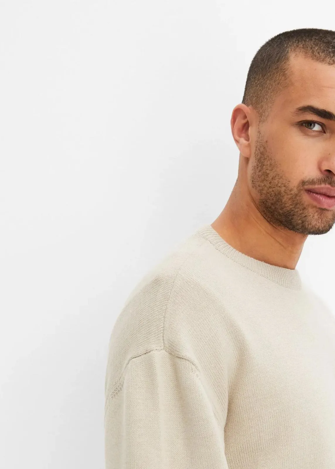 bonprix Pullover & Strickjacken|Große Größen|Rundhalspullover aus weichem Baumwollmix, Loose Fit kitt