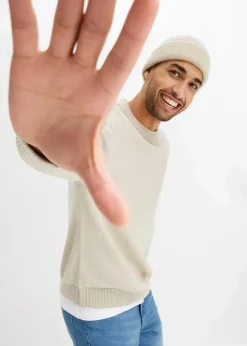 bonprix Pullover & Strickjacken|Große Größen|Rundhalspullover aus weichem Baumwollmix, Loose Fit kitt