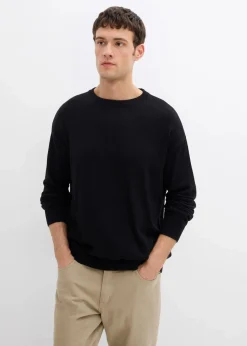 Rundhalspullover aus weichem Baumwollmix, Loose Fit|bonprix Clearance