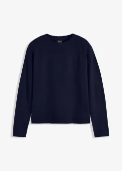 bonprix Strickmode|Pullover & Strickjacken|Rundhalspullover mit überschnittener Schulter dunkelblau