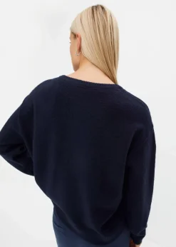 bonprix Strickmode|Pullover & Strickjacken|Rundhalspullover mit überschnittener Schulter dunkelblau