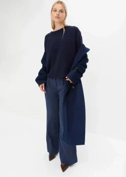 bonprix Strickmode|Pullover & Strickjacken|Rundhalspullover mit überschnittener Schulter dunkelblau