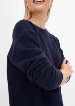 bonprix Strickmode|Pullover & Strickjacken|Rundhalspullover mit überschnittener Schulter dunkelblau