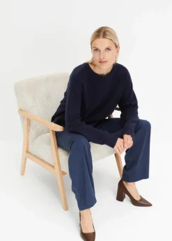 bonprix Strickmode|Pullover & Strickjacken|Rundhalspullover mit überschnittener Schulter dunkelblau