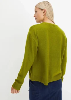 bonprix Strickmode|Pullover & Strickjacken|Rundhalspullover mit überschnittener Schulter moos