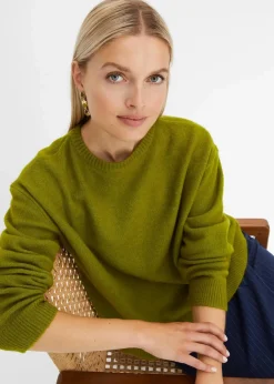 bonprix Strickmode|Pullover & Strickjacken|Rundhalspullover mit überschnittener Schulter moos