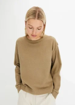 bonprix Strickmode|Pullover & Strickjacken|Rundhalspullover mit überschnittener Schulter new khaki