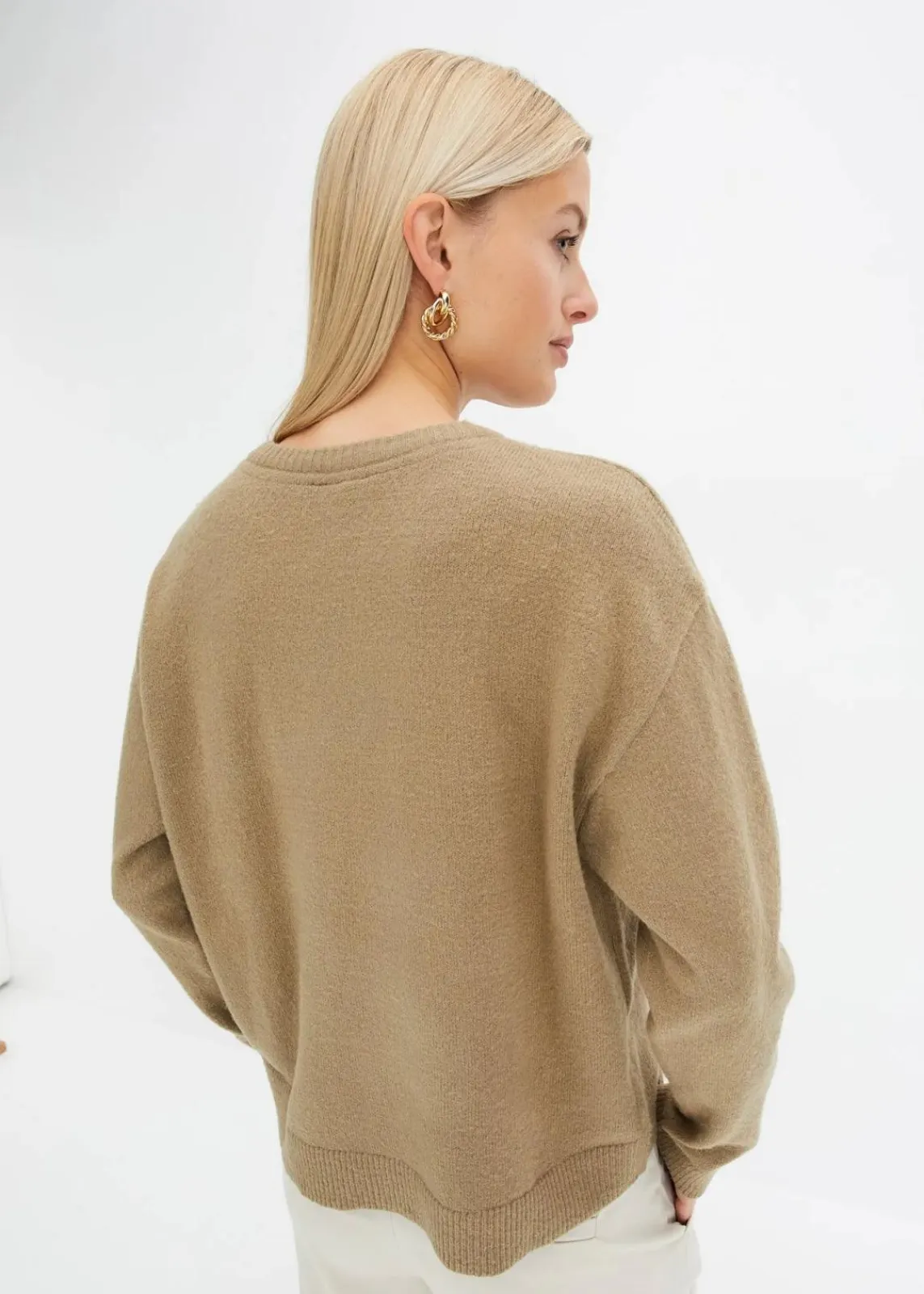 bonprix Strickmode|Pullover & Strickjacken|Rundhalspullover mit überschnittener Schulter new khaki