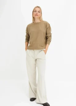 bonprix Strickmode|Pullover & Strickjacken|Rundhalspullover mit überschnittener Schulter new khaki