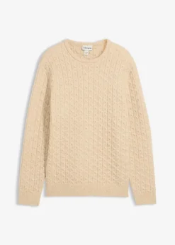 bonprix Große Größen|Pullover & Strickjacken|Rundhalspullover mit Strukturmuster hellsand meliert