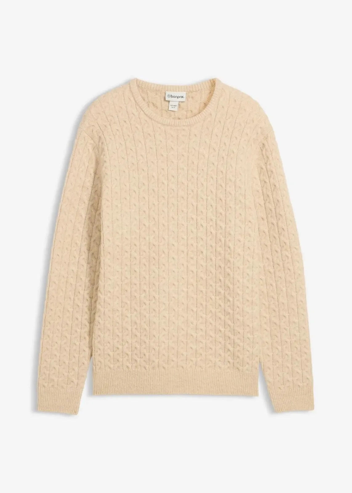 bonprix Große Größen|Pullover & Strickjacken|Rundhalspullover mit Strukturmuster hellsand meliert