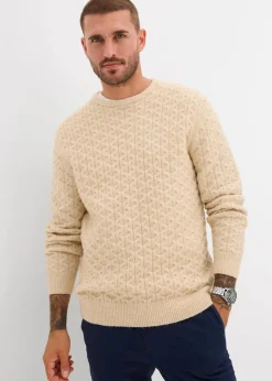 bonprix Große Größen|Pullover & Strickjacken|Rundhalspullover mit Strukturmuster hellsand meliert