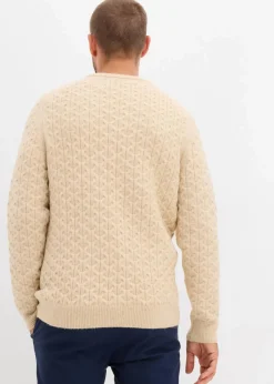 bonprix Große Größen|Pullover & Strickjacken|Rundhalspullover mit Strukturmuster hellsand meliert