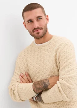 bonprix Große Größen|Pullover & Strickjacken|Rundhalspullover mit Strukturmuster hellsand meliert