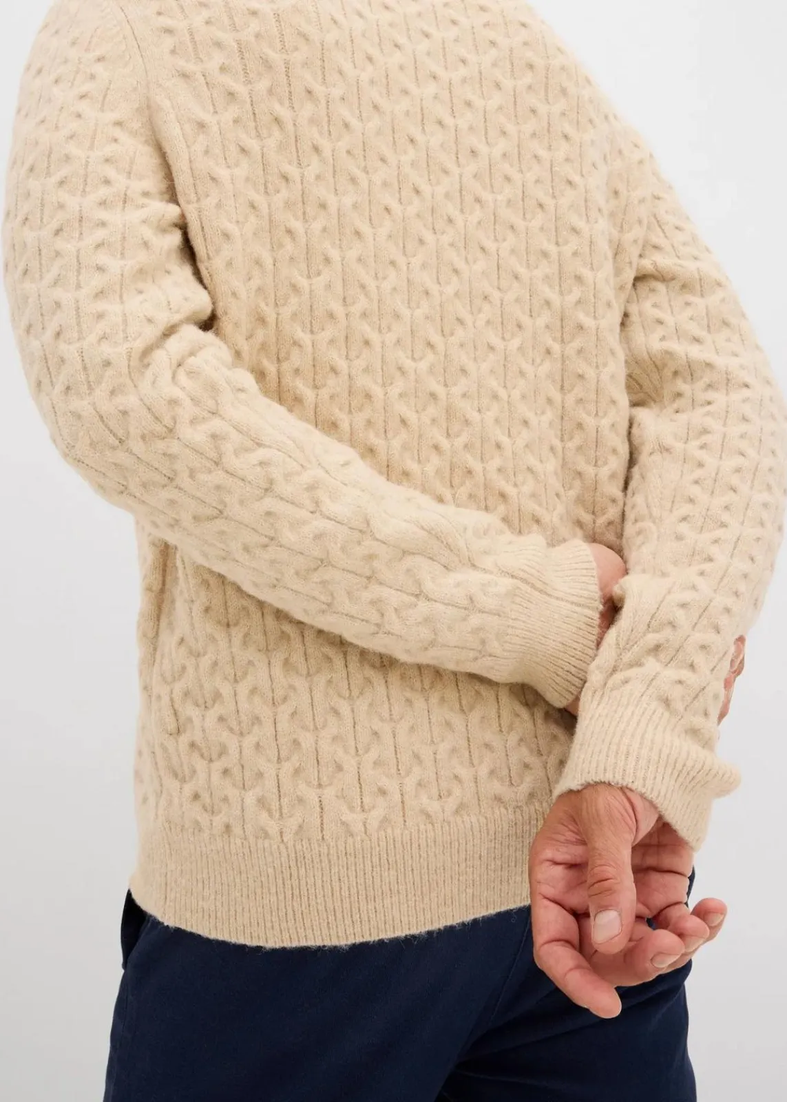 bonprix Große Größen|Pullover & Strickjacken|Rundhalspullover mit Strukturmuster hellsand meliert