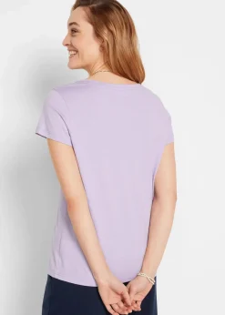 bonprix Shirts & Tops|Basics|Rundhals-Shirt (5er-Pack) hellviolett + rauchsalbei + kristallrosa + schwarz + weiß