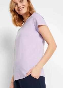 bonprix Shirts & Tops|Basics|Rundhals-Shirt (5er-Pack) hellviolett + rauchsalbei + kristallrosa + schwarz + weiß