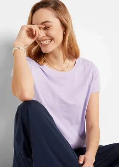 bonprix Shirts & Tops|Basics|Rundhals-Shirt (5er-Pack) hellviolett + rauchsalbei + kristallrosa + schwarz + weiß