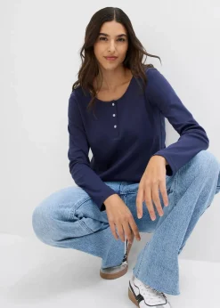 bonprix Bekleidung·Röcke|Basics|Rundhalsshirt aus reiner Bio-Baumwolle dunkelblau