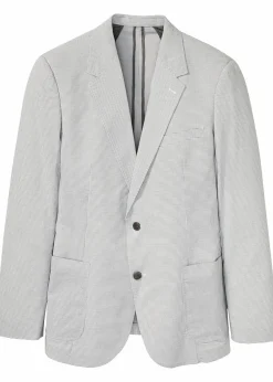bonprix Anzüge & Sakkos|Sakko in Seersucker-Qualität, Regular Fit wollweiß/hellgrau meliert