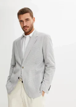 bonprix Anzüge & Sakkos|Sakko in Seersucker-Qualität, Regular Fit wollweiß/hellgrau meliert