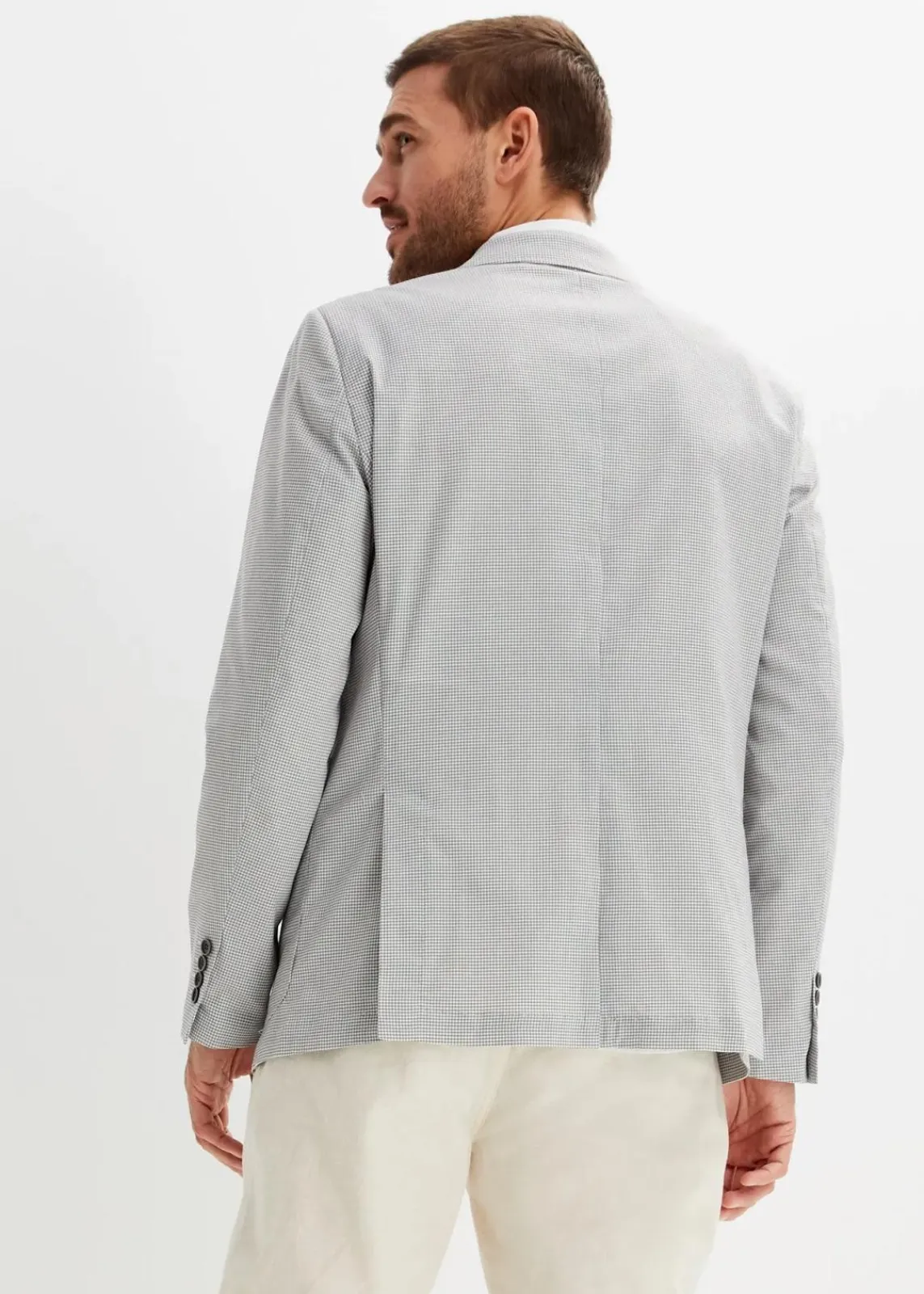 bonprix Anzüge & Sakkos|Sakko in Seersucker-Qualität, Regular Fit wollweiß/hellgrau meliert